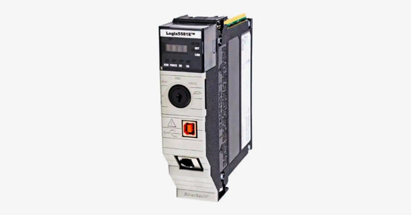 Allen-Bradley ControlLogix 5580 controller module with Logix5581E badge, USB and EtherNet/IP ports